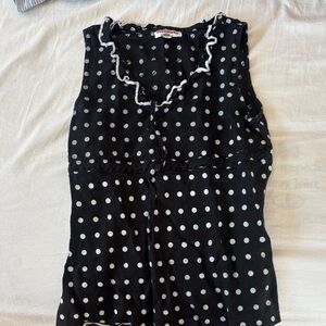 Solitaire Black and White Polka Dot Sleeveless Blouse
